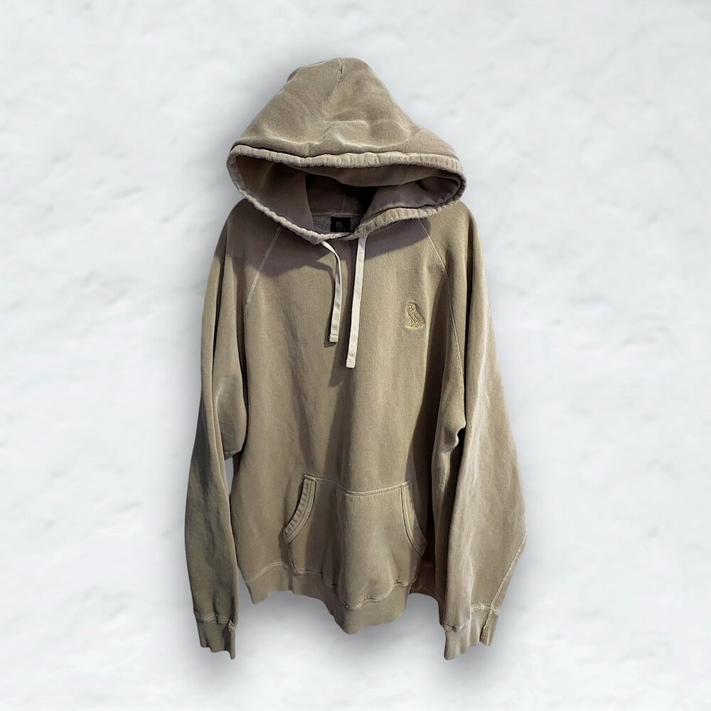 OVO Beige Distressed Washed Style Pullover Hoodie | October's Very Own | Drake